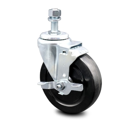 Service Caster 5 Inch Hard Rubber Wheel Swivel 1/2 Inch Threaded Stem Caster with Brake SCC SCC-TS20S514-HRS-TLB-121315